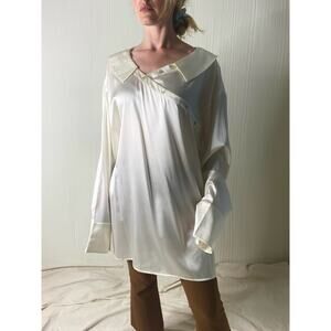 SILK MAISON Cream Silk Long Sleeve Asymmetrical Cuff Long Sleeve Blouse NWT